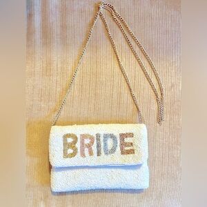 White Sequin detailed Bride shoulder/crossbody/clutch with chain strap
